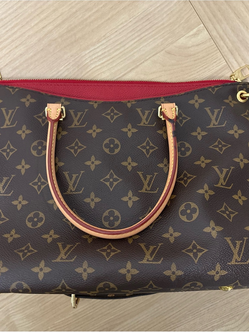 Louis Vuitton Pallas MM in Monogram Canvas with red suede and leather interior